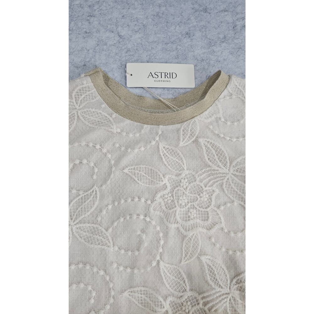Astrid Floral Lace Overlay Top Metallic Trim Ivory XS Made in Italy NWT - Picture 12 of 15